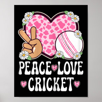 Peace Love Cricket Lover Cow Print Women Girls Cut ポスター