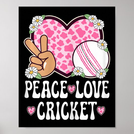 Peace Love Cricket Lover Cow Print Women Girls Cut ポスター (正面)