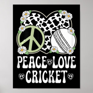 Peace Love Cricket Lover Cow Print Women Girls Cut ポスター