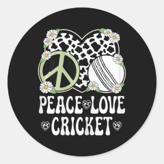 Peace Love Cricket Lover Cow Print Women Girls Cut ラウンドシール