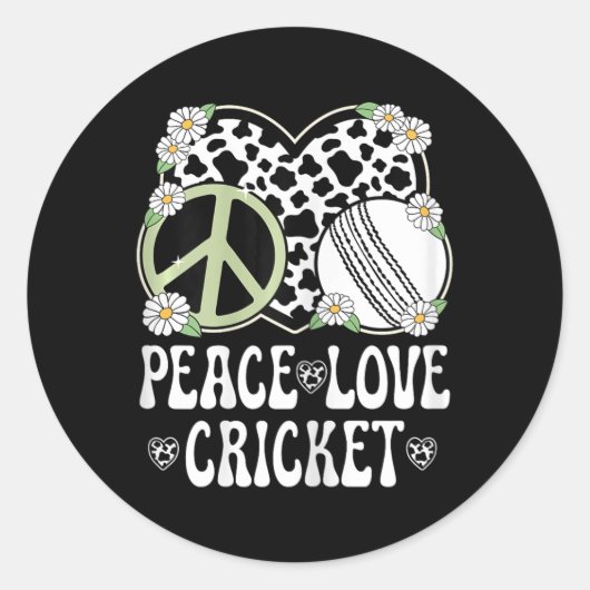 Peace Love Cricket Lover Cow Print Women Girls Cut ラウンドシール (正面)