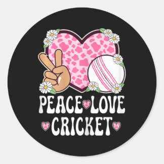 Peace Love Cricket Lover Cow Print Women Girls Cut ラウンドシール