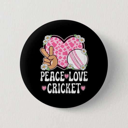 Peace Love Cricket Lover Cow Print Women Girls Cut 缶バッジ (正面)