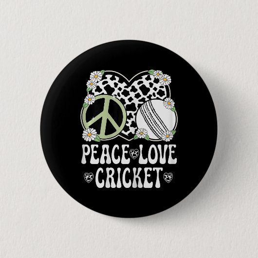 Peace Love Cricket Lover Cow Print Women Girls Cut 缶バッジ (正面)