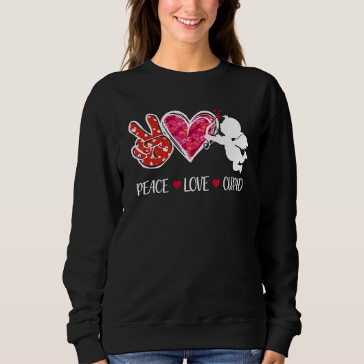 Peace Love Cupid Cute Red Leopard Valentine's Day  スウェットシャツ (正面)