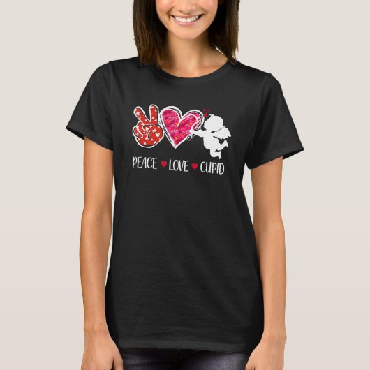 Peace Love Cupid Cute Red Leopard Valentine's Day  Tシャツ (正面)