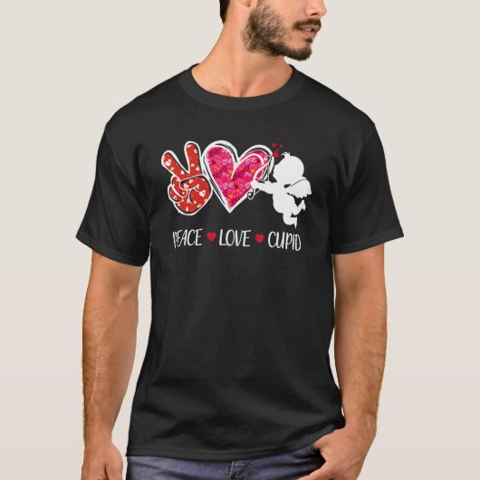 Peace Love Cupid Cute Red Leopard Valentine's Day  Tシャツ (正面)