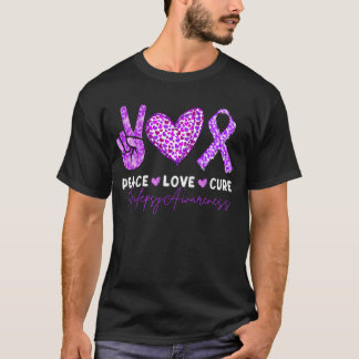 Peace Love cureてんかん認識度男性女性子供 Tシャツ