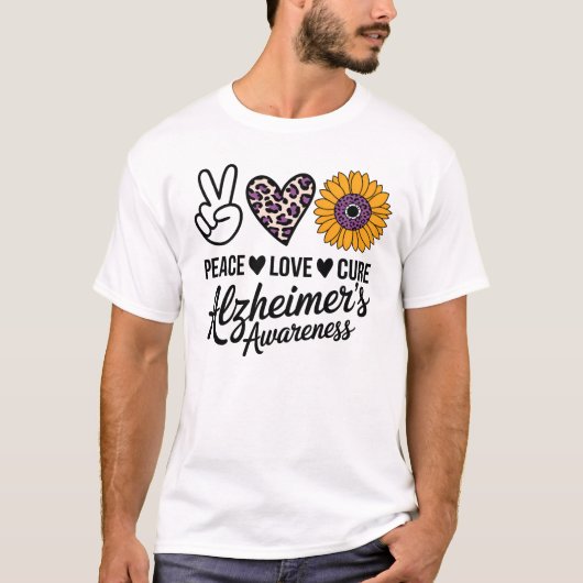 PEACE LOVE CUREアルツハイマー病認識度 Tシャツ (正面)
