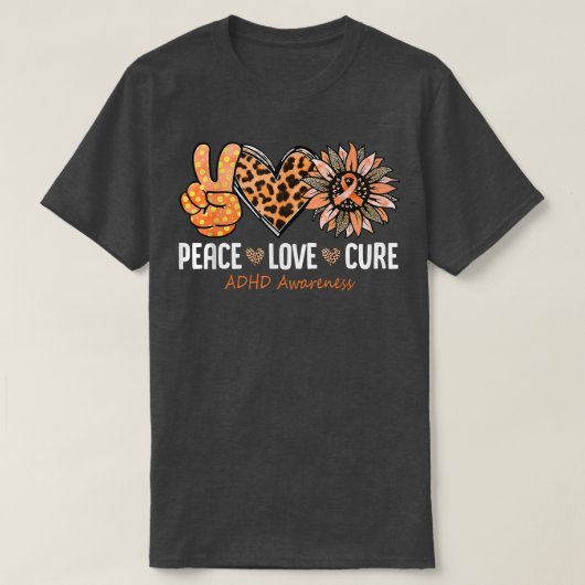 Peace Love Cure ADHD Awareness Month Orange Sunflo Tシャツ (デザイン正面)