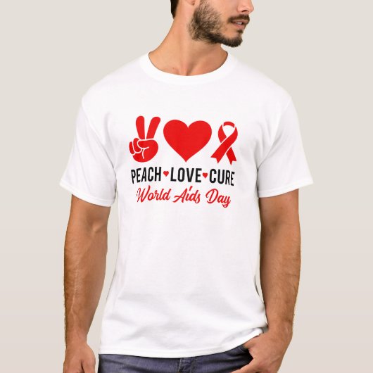 Peace Love Cure AIDS Awareness Tシャツ (正面)