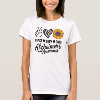 PEACE LOVE CURE Alzheimer's Awareness Tシャツ