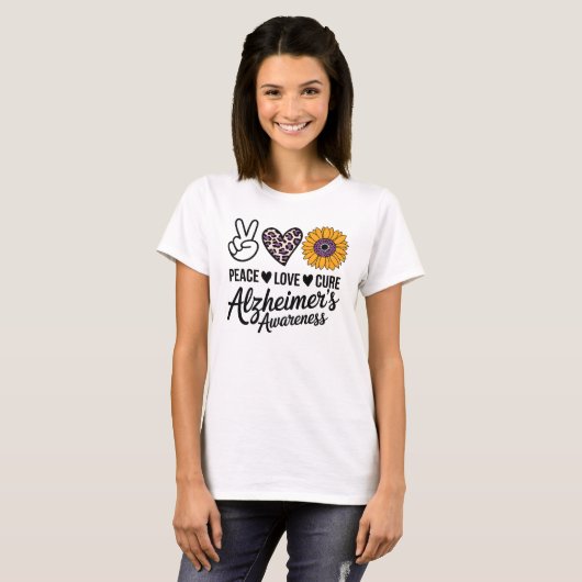 PEACE LOVE CURE Alzheimer's Awareness Tシャツ (正面フル)