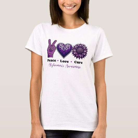PEACE LOVE CURE Alzheimer's Awareness Tシャツ (正面)