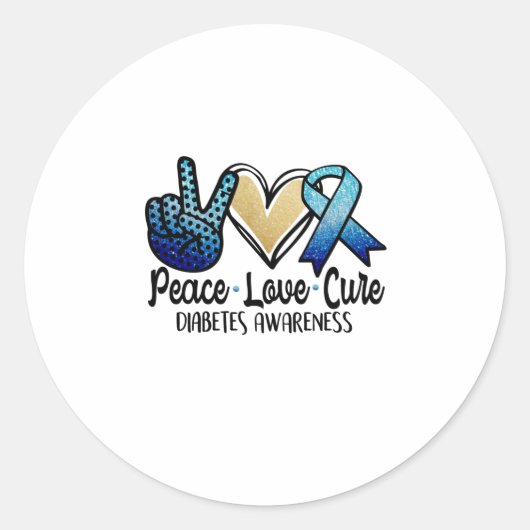 Peace Love Cure Diabetes Awareness ラウンドシール (正面)