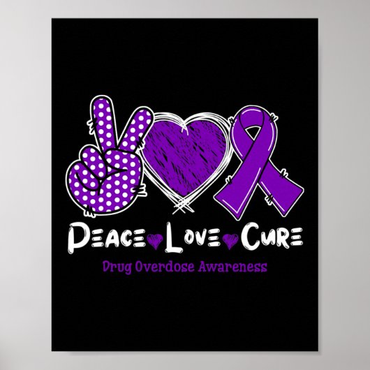 Peace Love Cure Drug Overdose Awareness Purple Rib ポスター (正面)