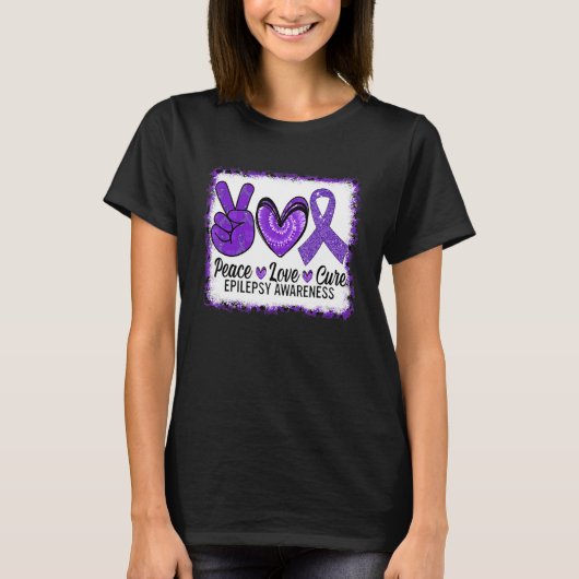 Peace Love Cure Epilepsy Awareness Warrior Survior Tシャツ (正面)