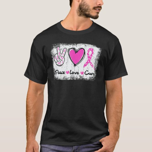 Peace Love Cure Heart Pink Ribbon In October We We Tシャツ (正面)