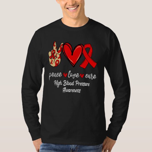 Peace Love Cure High Blood Pressure Red Ribbon Awa Tシャツ (正面)