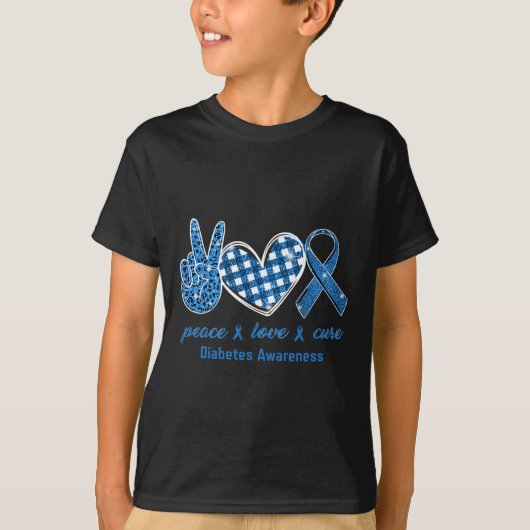 Peace Love Cure Leopard Diabetes Awareness Survivo Tシャツ (正面)