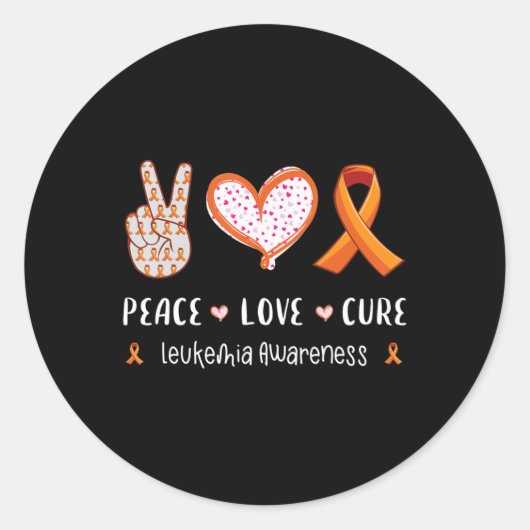 Peace Love cure leukemia認識度男性女性子供 ラウンドシール (正面)