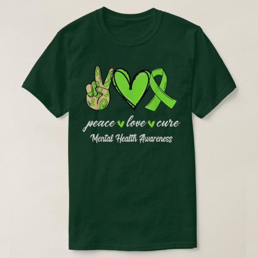 Peace Love Cure Mental Health Lime Green Ribbon Aw Tシャツ (デザイン正面)
