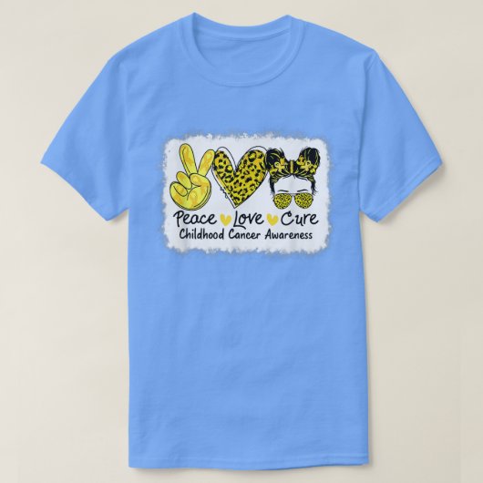 Peace Love Cure Messy Bun Childhood Cancer Awarene Tシャツ (デザイン正面)