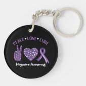 Peace Love Cure Migraine Awareness Ribbon キーホルダー (裏面)