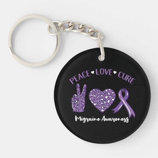 Peace Love Cure Migraine Awareness Ribbon キーホルダー (正面)