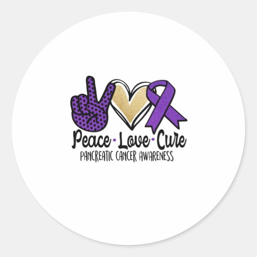 Peace Love Cure Pancreatic Cancer Awareness ラウンドシール (正面)