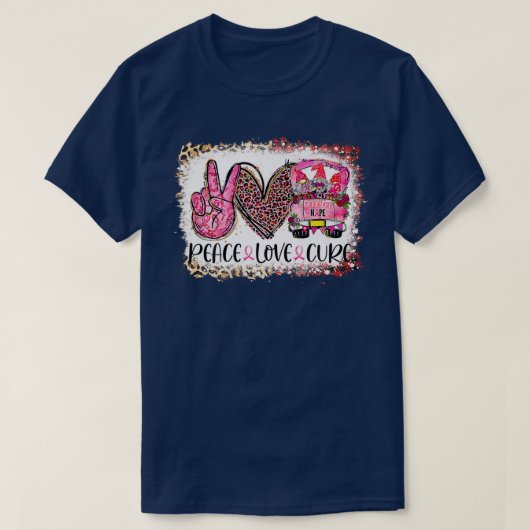 Peace Love Cure Pink Ribbon Gnomes Truck Breast Ca Tシャツ (デザイン正面)