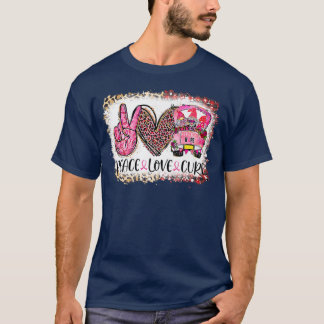 Peace Love Cure Pink Ribbon Gnomes Truck Breast Ca Tシャツ