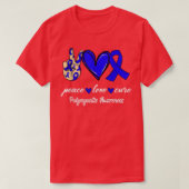 Peace Love Cure Polymyositis Blue Ribbon Awareness Tシャツ (デザイン正面)