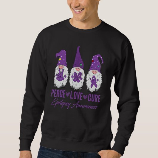 Peace Love Cure Purple Gnome   Epilepsy Awareness  スウェットシャツ (正面)