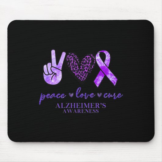 Peace Love Cure Ribbon Leopard Alzheimer Brain Awa マウスパッド (正面)