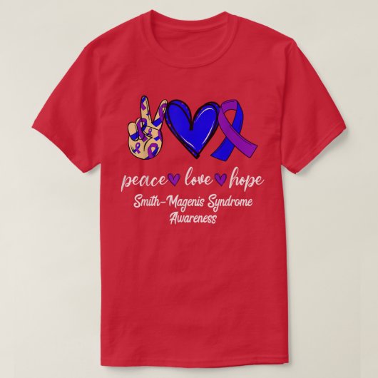 Peace Love Cure Smith-Magenis Syndrome Purple Blue Tシャツ (デザイン正面)