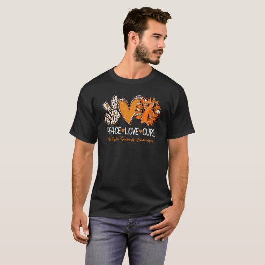 Peace Love Cure Sunflower Multiple Sclerosis Aware Tシャツ (正面フル)