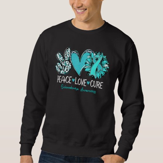 Peace Love Cure Sunflower Teal Ribbon Scleroderma スウェットシャツ (正面)