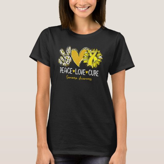 Peace Love Cure Sunflower Yellow Ribbon Sarcoma Aw Tシャツ (正面)