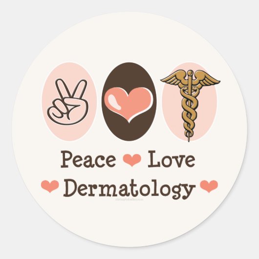 Peace Love Dermatologyスタンプ ラウンドシール (正面)