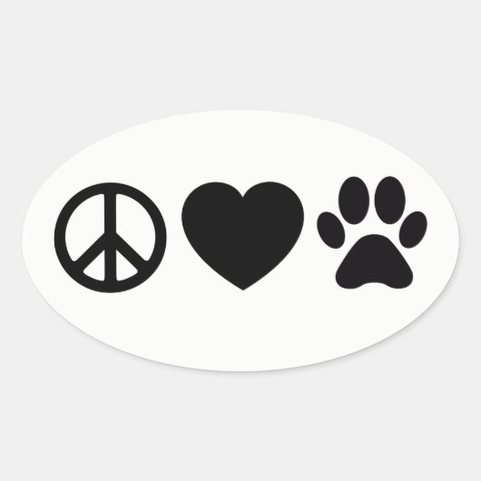 Peace, Love & Dogsスタンプ4.5 x 2.7インチ（シート4枚） 楕円形シール (正面)