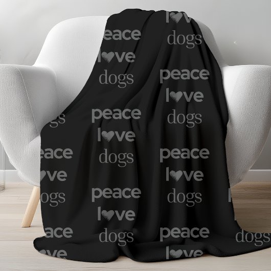 Peace Love Dogs | Black Dog Lover Modern Graphic フリースブランケット