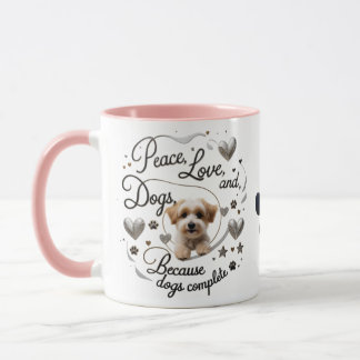 Peace Love Dogs Combo Mug - 11 ozかわいい子犬のハート マグカップ