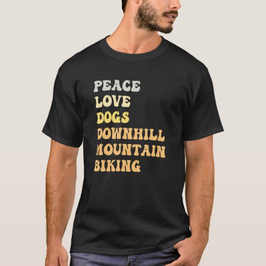 Peace Love Dogs Downhill Mountain Biking  Retro Tシャツ (正面)