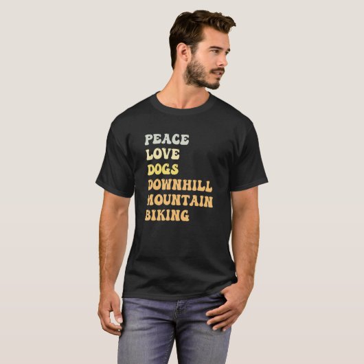 Peace Love Dogs Downhill Mountain Biking  Retro Tシャツ (正面フル)