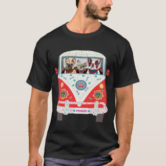 Peace Love Dogs Hippie Van French Bulldog Tシャツ