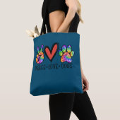 Peace Love Dogs Paws Tie Dye Rainbow Animal Rescue トートバッグ (クローズアップ)