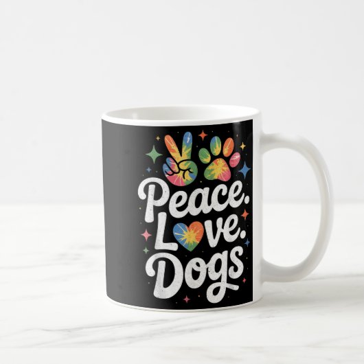 Peace Love Dogs Tie Dye Dog Lover Rescue Puppy  コーヒーマグカップ (右)