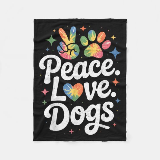 Peace Love Dogs Tie Dye Dog Lover Rescue Puppy  フリースブランケット (正面)