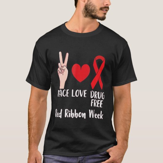 Peace Love Drug Free 2022 Red Ribbon Week Heart Tシャツ (正面)